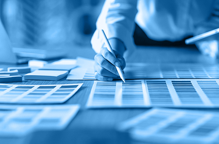 designer reviewing colour options